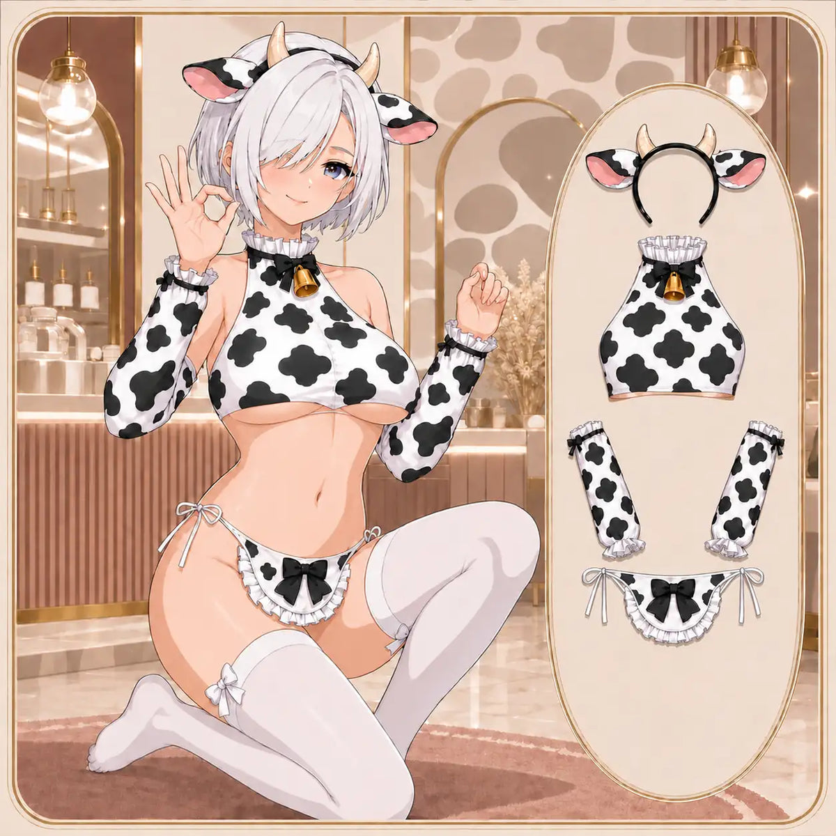 Cow Print Garter Lingerie Set | Kawaii Cow Cosplay