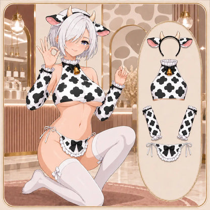 Cow Print Garter Lingerie Set | Kawaii Cow Cosplay