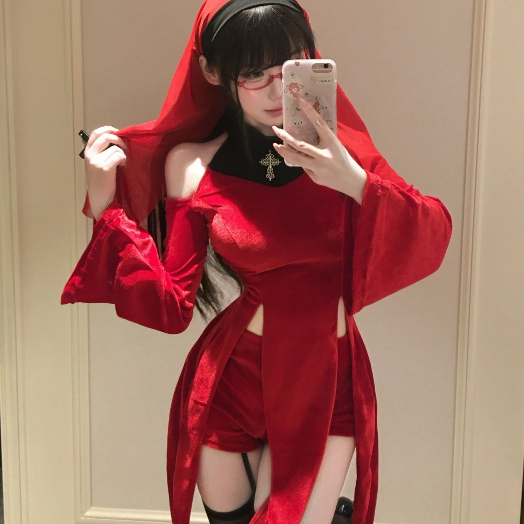 Red Nun Costume Set | Gothic Cosplay Outfit