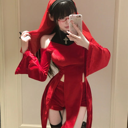 Red Nun Costume Set | Gothic Cosplay Outfit