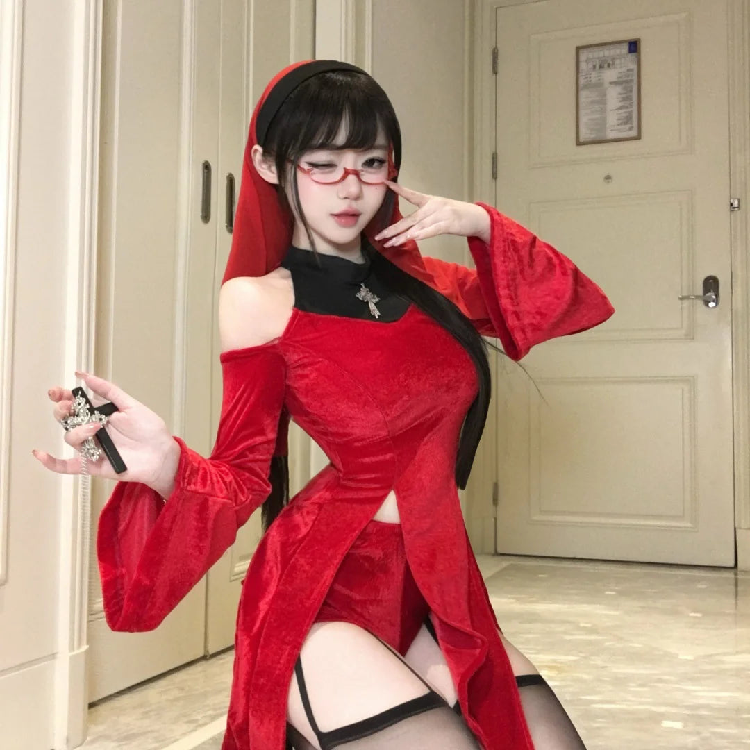 Red Nun Costume Set | Gothic Cosplay Outfit