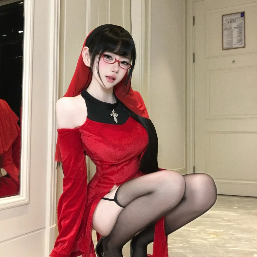 Red Nun Costume Set | Gothic Cosplay Outfit