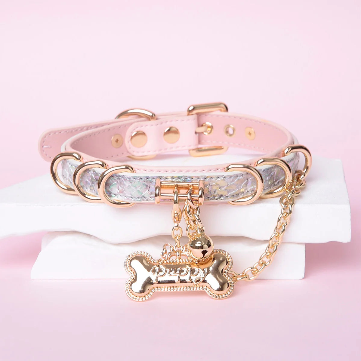 Snake-Embossed Leather Choker | Custom Tag Collar