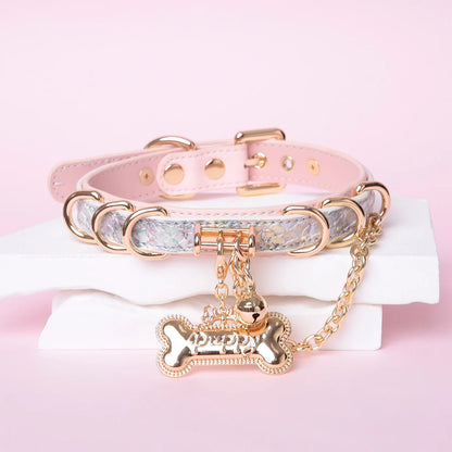Snake-Embossed Leather Choker | Custom Tag Collar