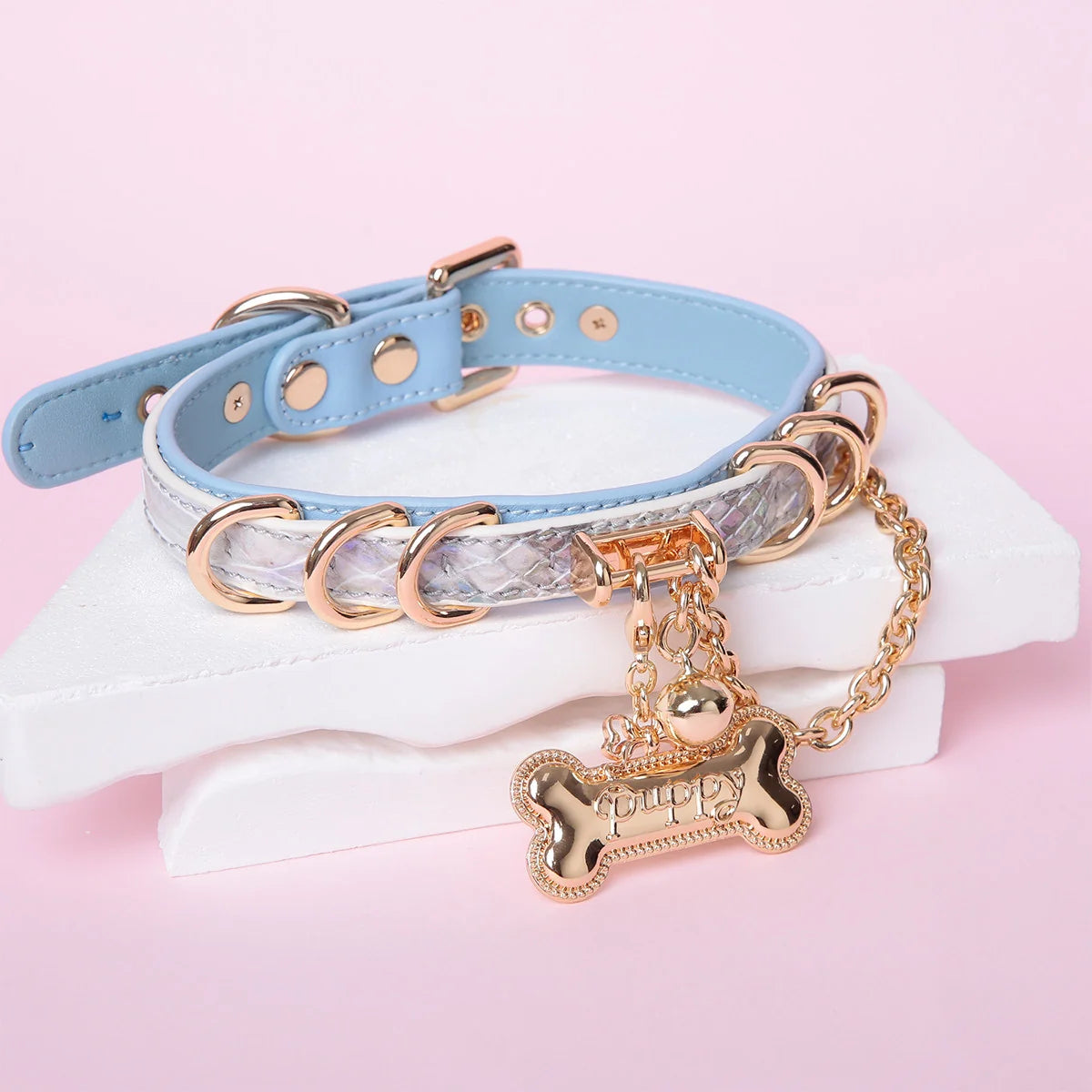 Snake-Embossed Leather Choker | Custom Tag Collar