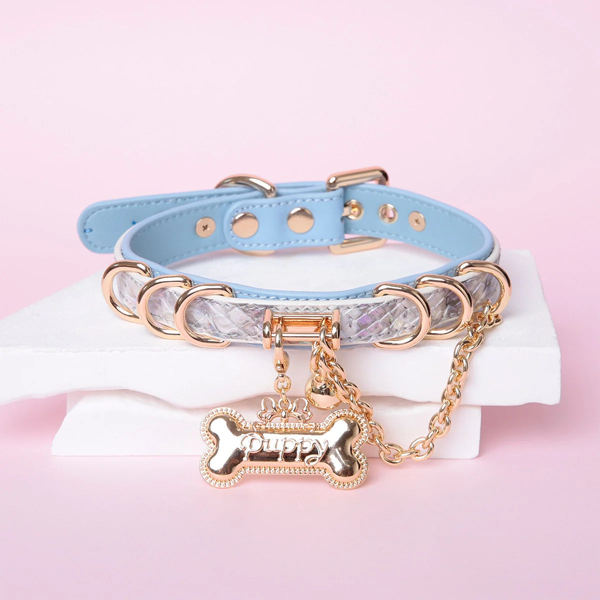 Snake-Embossed Leather Choker | Custom Tag Collar