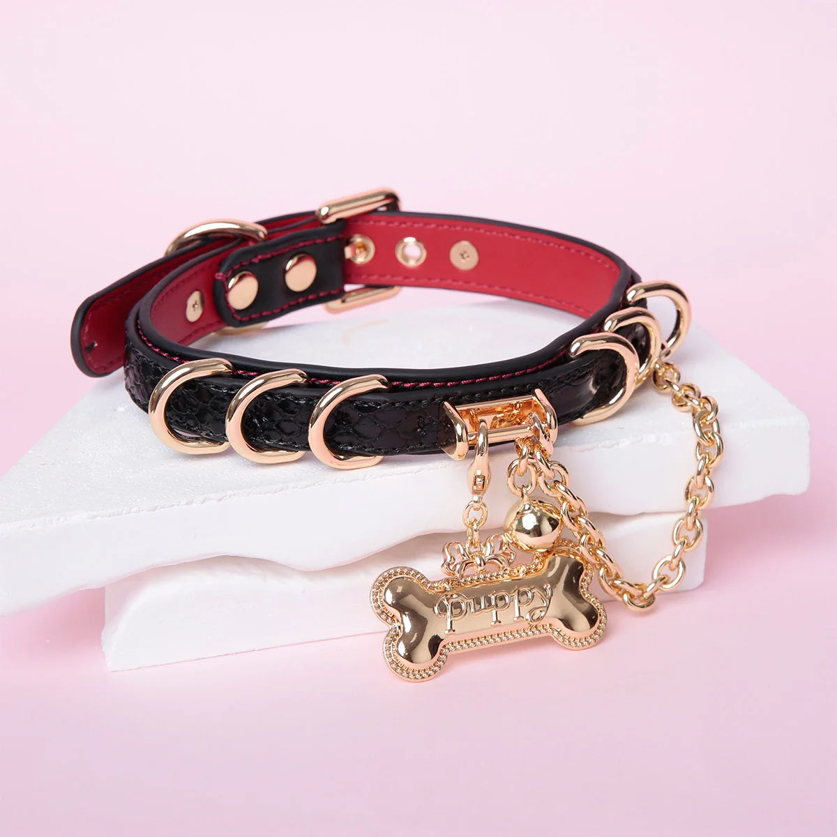 Snake-Embossed Leather Choker | Custom Tag Collar