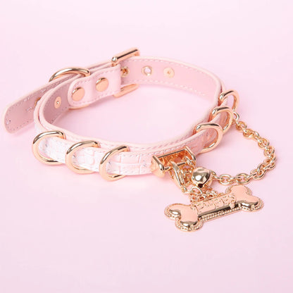 Snake-Embossed Leather Choker | Custom Tag Collar