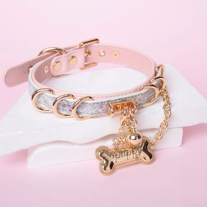 Snake-Embossed Leather Choker | Custom Tag Collar
