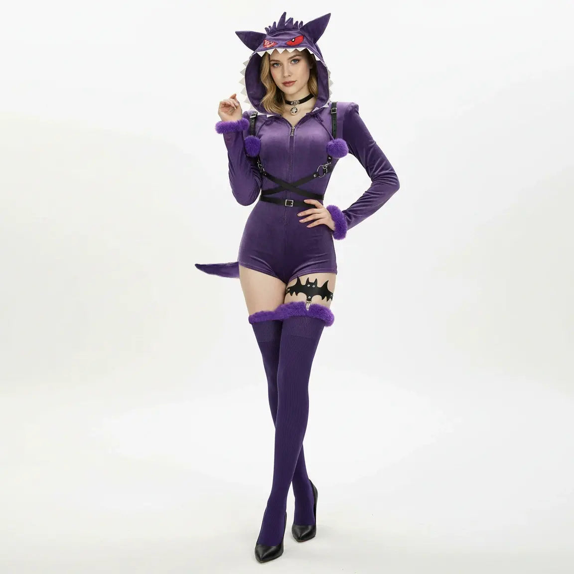 Gengar-Inspired Cosplay Costume for Women | Hooded Bodysuit Set
