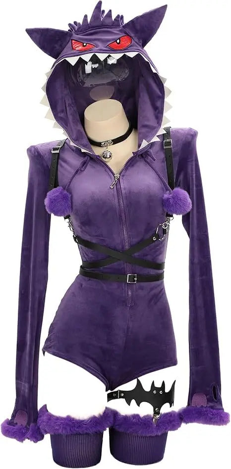 Gengar-Inspired Cosplay Costume for Women | Hooded Bodysuit Set