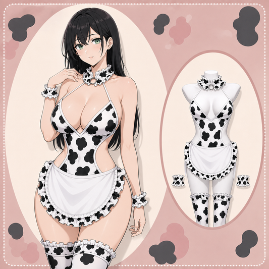 Cow Print Maid Bodysuit Set | Kawaii Cosplay Lingerie