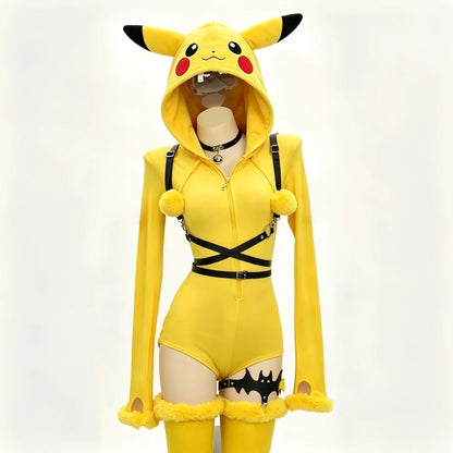 Pokémon Derivative Yellow Hooded Bodysuit | Anime Cosplay Outfit