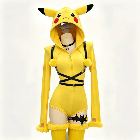 Pokémon Derivative Yellow Hooded Bodysuit | Anime Cosplay Outfit